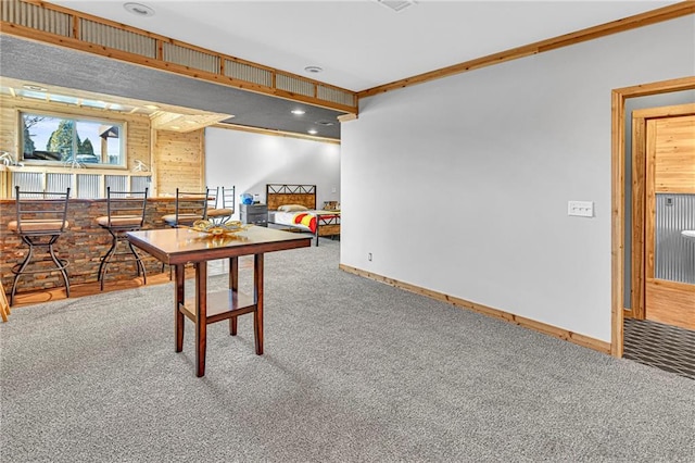 playroom featuring carpet flooring and baseboards