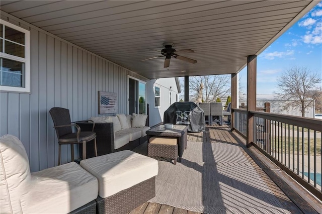 17701 C Hwy, Trimble, MO 64492 - deck with an outdoor living space, a grill, and ceiling fan