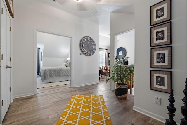 hall featuring baseboards and wood finished floors