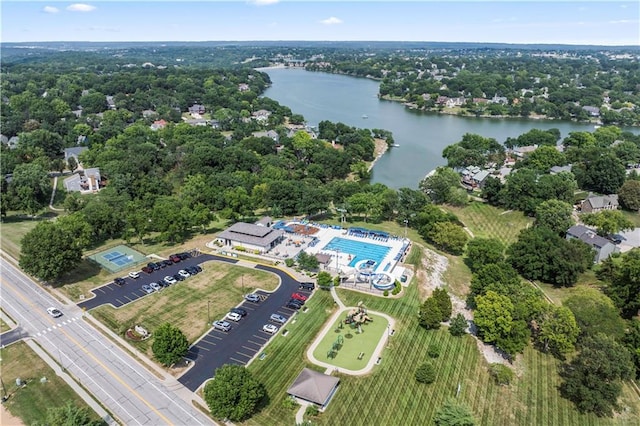 aerial view featuring a water view