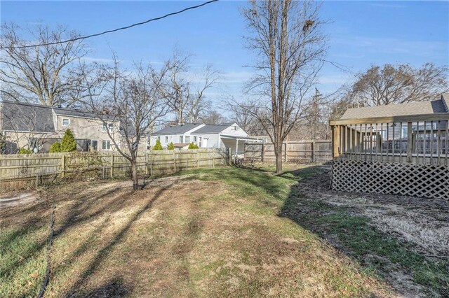 view of yard featuring a wooden deck and a fenced backyard