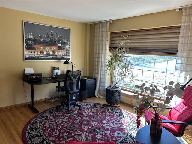 office featuring baseboards and wood finished floors