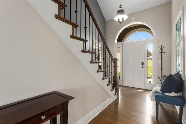 16520 NW 178th St, Platte City, MO 64079 - entryway featuring plenty of natural light, dark wood finished floors, stairway, and a high ceiling