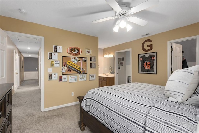 16520 NW 178th St, Platte City, MO 64079 - bedroom featuring attic access, light carpet, connected bathroom, and ceiling fan