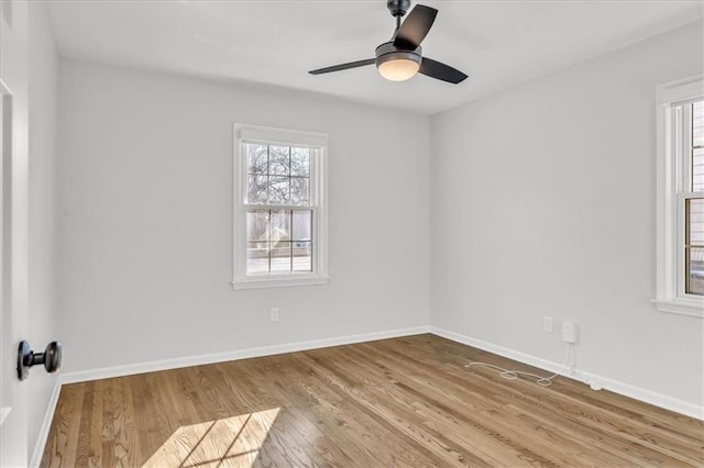 spare room with plenty of natural light, baseboards, and wood finished floors