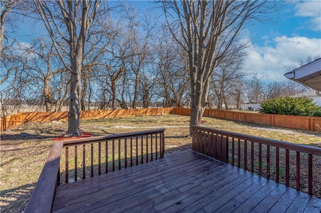 wooden deck with a fenced backyard