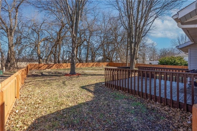 view of yard featuring a deck and a fenced backyard