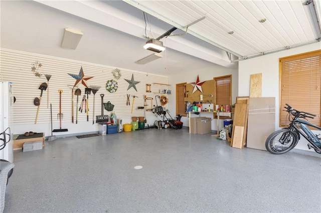 garage with a garage door opener