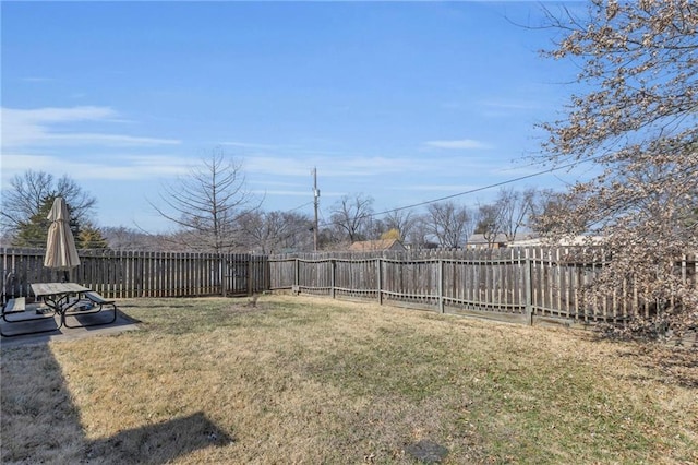 view of yard with a fenced backyard