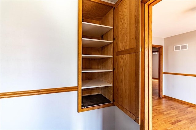 walk in closet featuring visible vents and light wood finished floors