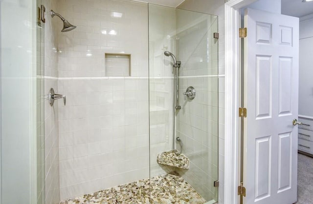 bathroom with a shower stall