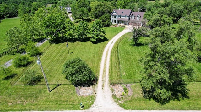 aerial view featuring a rural view