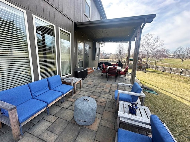 view of patio / terrace with fence private yard, outdoor dining space, and outdoor lounge area