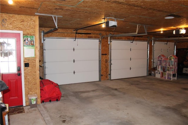 garage with a garage door opener