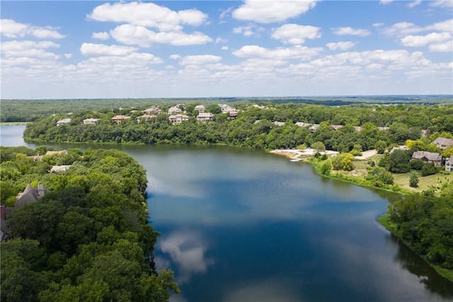 bird's eye view with a forest view and a water view