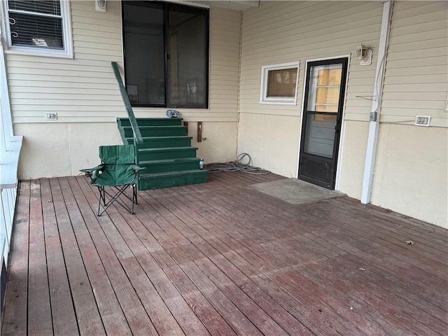 wooden terrace featuring entry steps