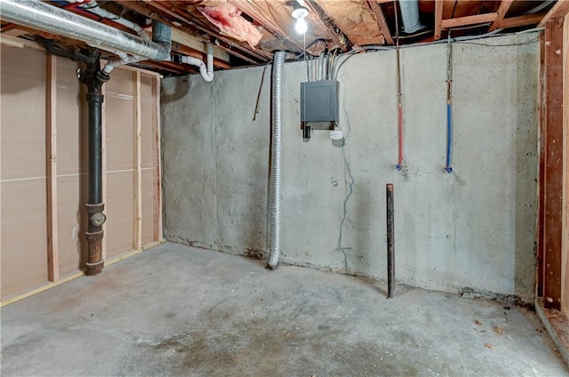 unfinished basement with electric panel