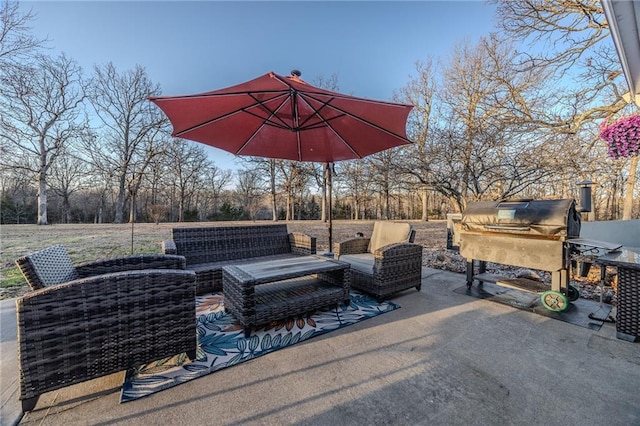 view of patio featuring area for grilling and an outdoor hangout area