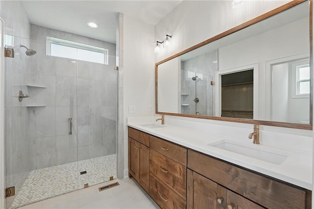 1518 NW 106th Ter, Kansas City, MO 64155 - full bathroom featuring a stall shower, double vanity, healthy amount of natural light, and a spacious closet