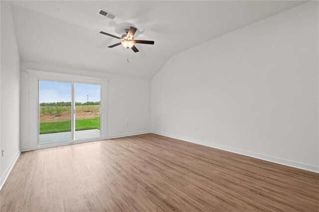 3903 NW 93rd St, Kansas City, MO 64154 - empty room featuring ceiling fan, visible vents, baseboards, and wood finished floors