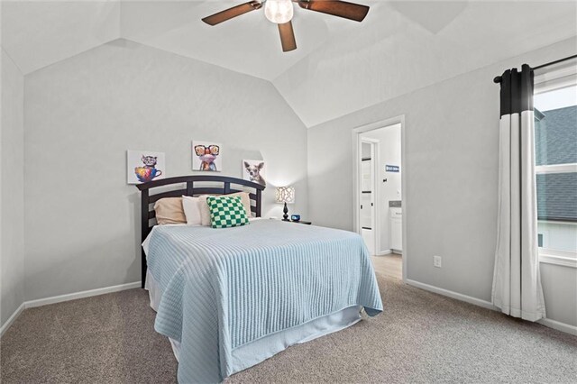 12745 N Larkspur Ln, Platte City, MO 64079 - bedroom featuring ceiling fan, lofted ceiling, and carpet