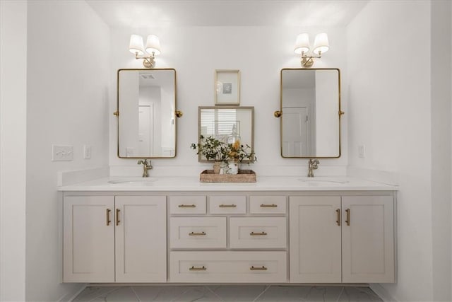9010 N Denver Ave, Kansas City, MO 64156 - full bath featuring a sink, double vanity, and marble finish floor
