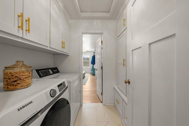 9010 N Denver Ave, Kansas City, MO 64156 - washroom with marble finish floor, cabinet space, and washing machine and dryer