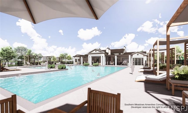 pool with a patio