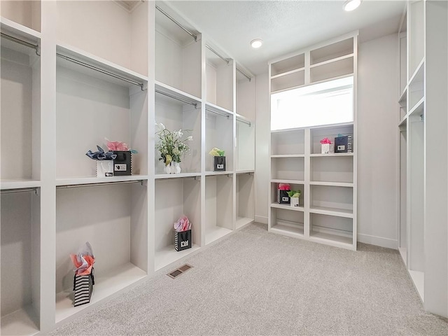 walk in closet with visible vents and carpet flooring