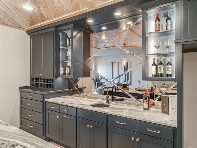 bar with bar and wooden ceiling