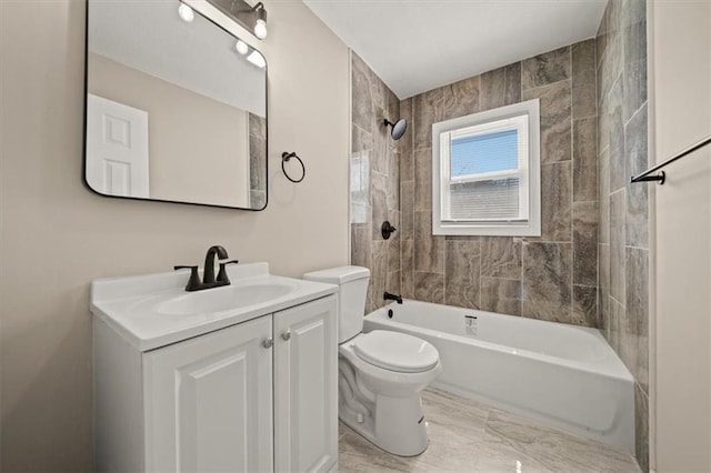 full bathroom with shower / bath combination, toilet, and vanity