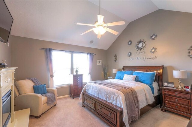 21212 E 52nd Street Ct, Blue Springs, MO 64015 - bedroom featuring vaulted ceiling, light colored carpet, and ceiling fan