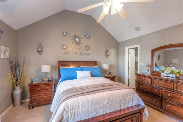 21212 E 52nd Street Ct, Blue Springs, MO 64015 - bedroom featuring light colored carpet, lofted ceiling, a ceiling fan, and baseboards