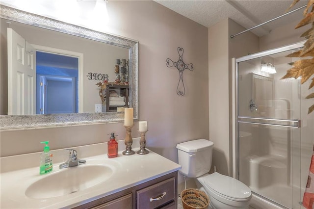 21212 E 52nd Street Ct, Blue Springs, MO 64015 - full bath with a shower stall, a textured ceiling, toilet, and vanity