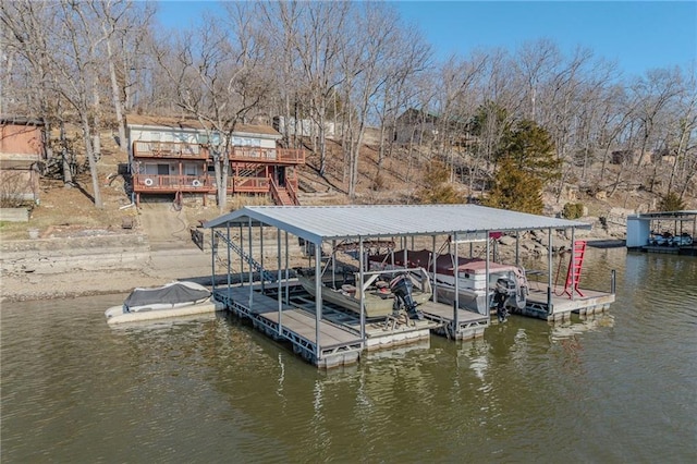 view of dock featuring a water view and boat lift