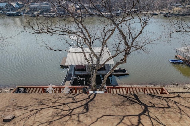 view of dock with a water view