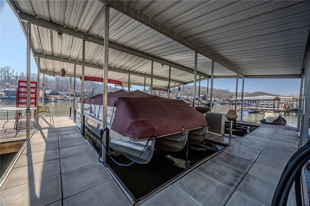 view of dock featuring boat lift