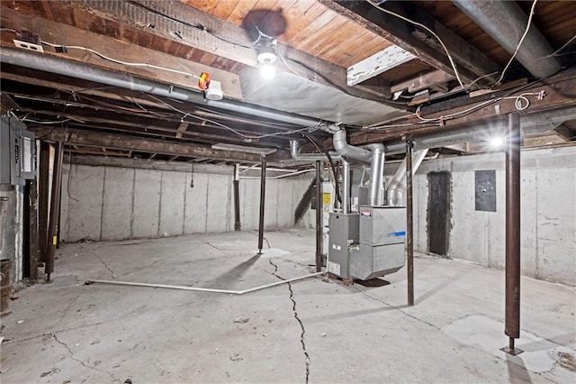 unfinished basement with electric panel