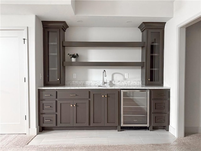 22109 W 80th Ter, Shawnee, KS 66220 - indoor wet bar with beverage cooler and light tile patterned floors