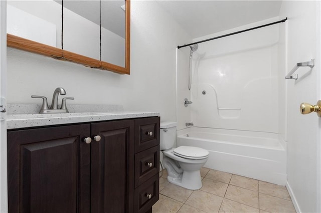 full bathroom featuring toilet, bathtub / shower combination, vanity, and tile patterned flooring