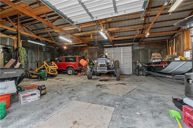 garage with metal wall