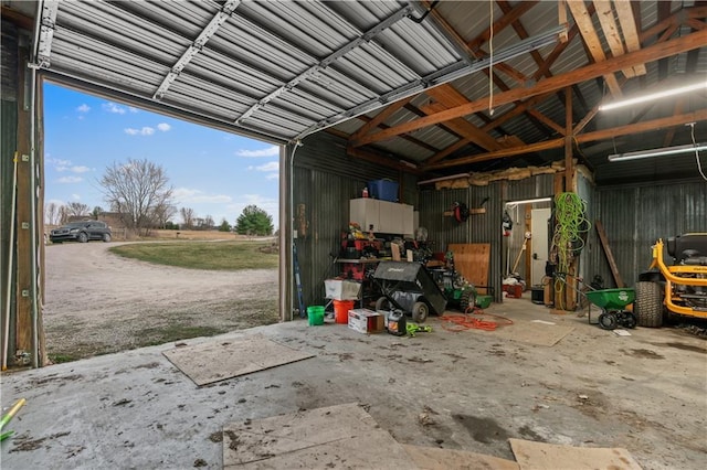 garage with metal wall