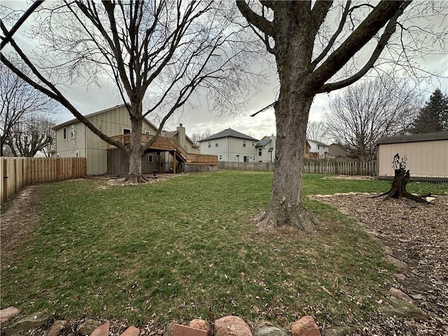 view of yard with a fenced backyard