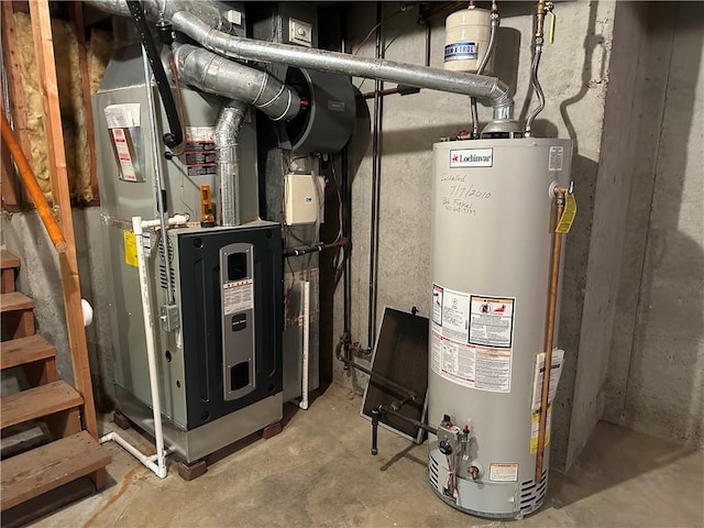 utilities featuring gas water heater and heating unit