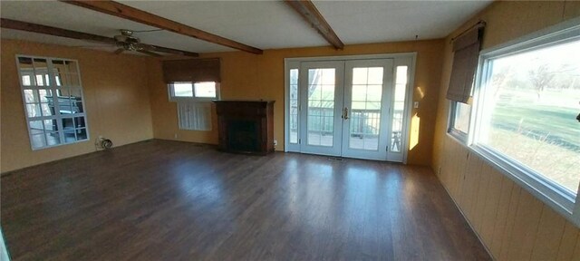 20824 NE 172nd St, Holt, MO 64048 - unfurnished living room featuring wood finished floors, french doors, and a ceiling fan