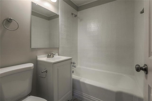 full bath with toilet, shower / washtub combination, and vanity