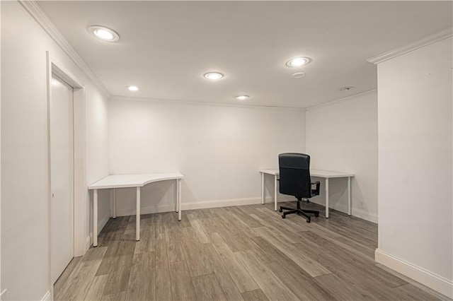 11643 Glen Arbor Ter, Kansas City, MO 64114 - office space featuring ornamental molding, wood finished floors, baseboards, and recessed lighting