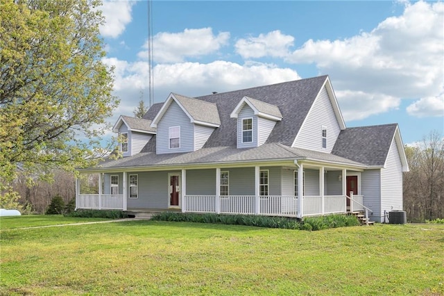 29950 Binder Rd, Green Ridge, MO 65332 - farmhouse featuring a porch, central AC, roof with shingles, and a front lawn