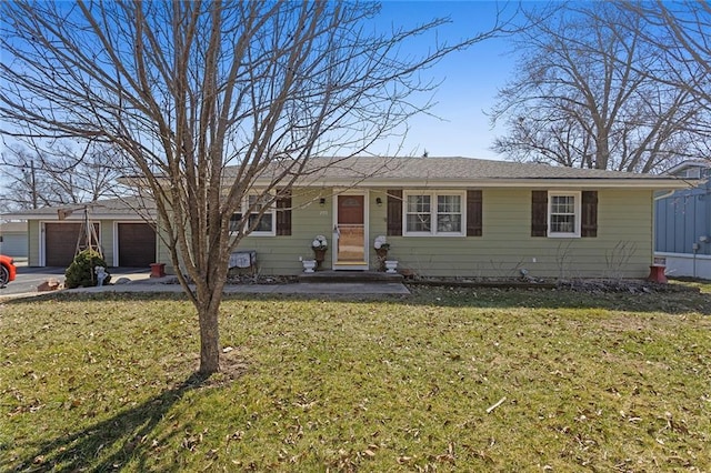 ranch-style home with a front lawn