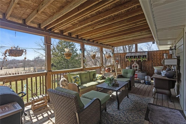 deck featuring area for grilling and an outdoor living space